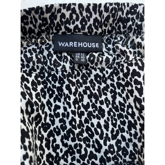 Warehouse Halter Neck light Hi Lo Midi Fit and Flare Black Leopard Dress 10 US - Picture 6 of 11